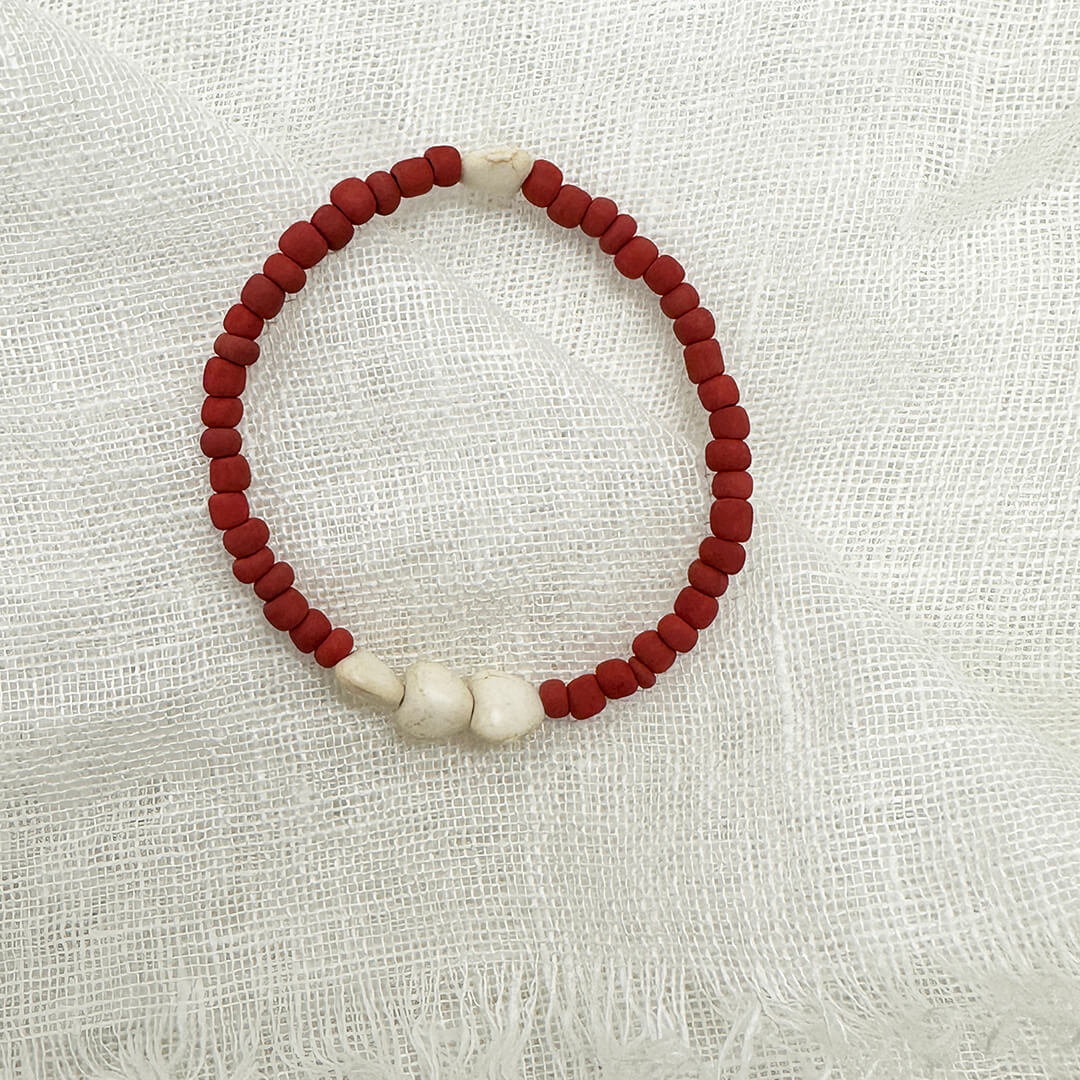 Handmade Red Ceramic Bracelet with Howlite Hearts | Made in USA
