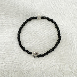 Black Glass Bracelet with Silver Heart | Handmade Jewelry