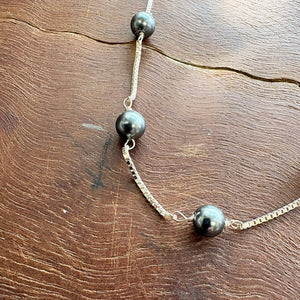 Black Pearl Station Sterling Silver Necklace | Handmade Freshwater Pearl Jewelry