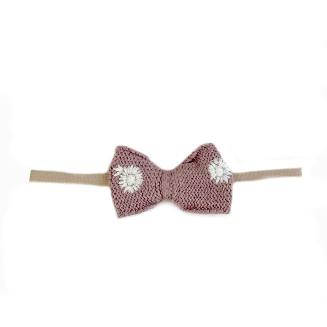 Embroidered Knit Bow Baby Headband Vintage Rose