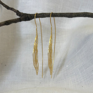 Handmade gold plated sterling silver leaf earrings with delicate botanical openwork design – lightweight artisan jewelry gift for women