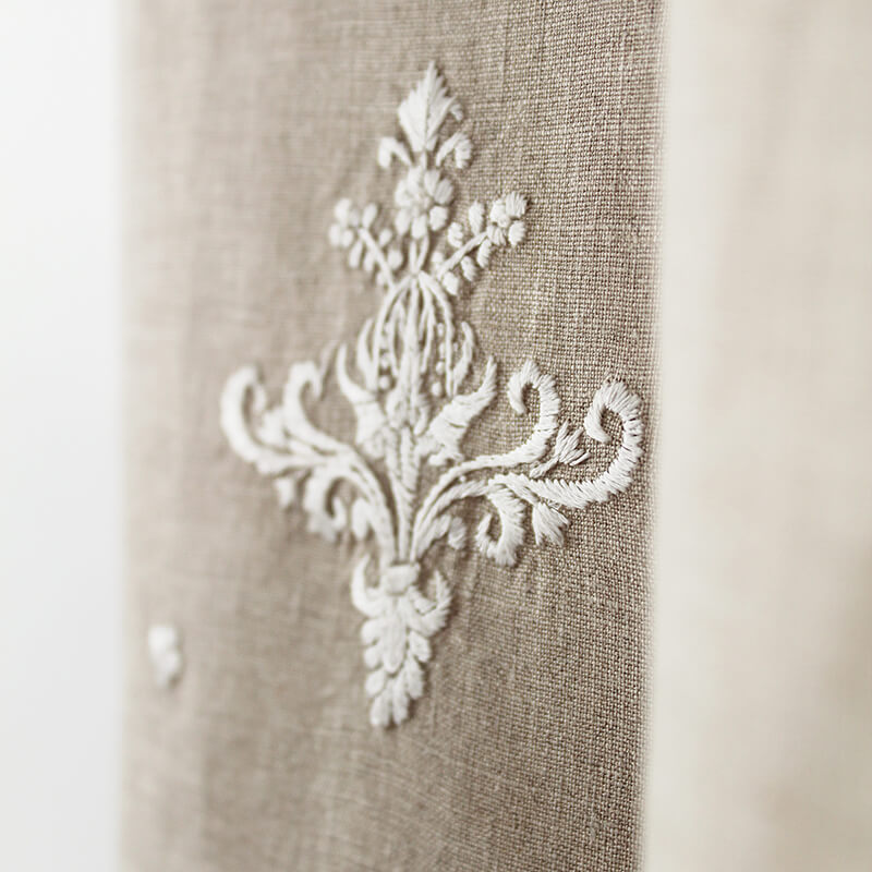 Hand Embroidered Linen Guest Towel - Ornament on Natural