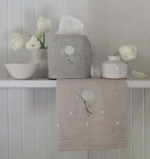 Hand Embroidered Linen Guest Towel – Hydrangea on Natural