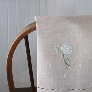 Hand Embroidered Linen Guest Towel – Hydrangea on Natural