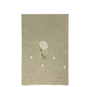 Hand Embroidered Linen Guest Towel – Hydrangea on Natural
