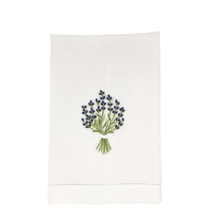 Hand Embroidered Linen Guest Towel – Lavender on White