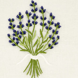 Hand Embroidered Linen Guest Towel – Lavender on White