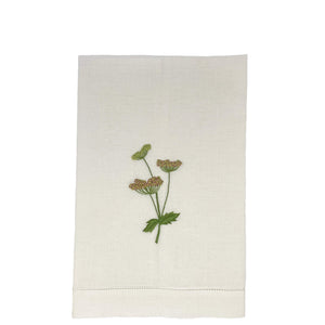 Hand Embroidered Linen Guest Towel – Meadow Flower on White