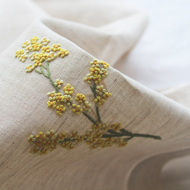 Hand Embroidered Linen Guest Towel – Mimosa on Natural