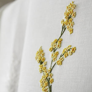 Hand Embroidered Linen Guest Towel – Mimosa on White