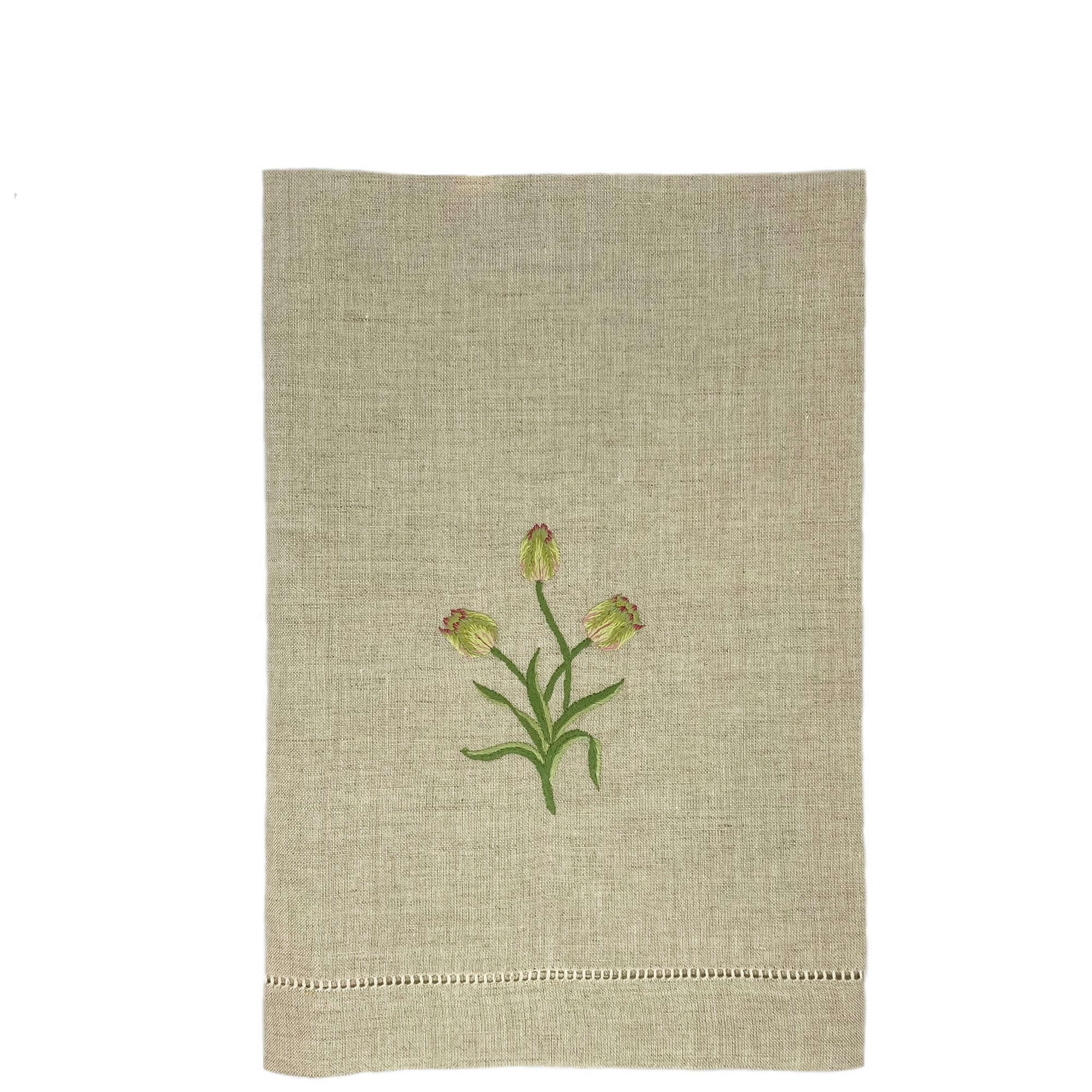 Hand Embroidered Linen Guest Towel – Tulip on Natural