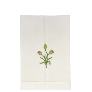 Hand Embroidered Linen Guest Towel – Tulip on White