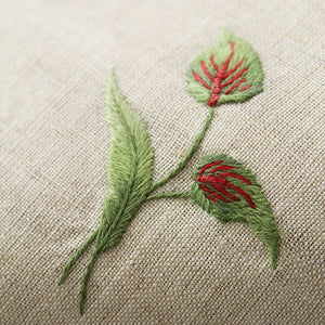 Hand Embroidered Linen Tissue Box Cover - Flamingo Flower Natural