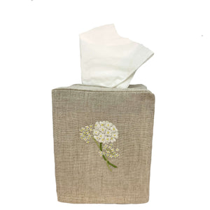 Hand Embroidered Linen Tissue Box Cover - Hydrangea Natural