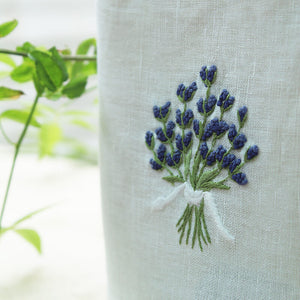 Hand Embroidered Linen Tissue Box Cover - Lavender Natural