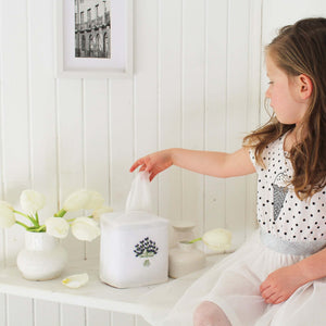 Hand Embroidered Linen Tissue Box Cover - Lavender White