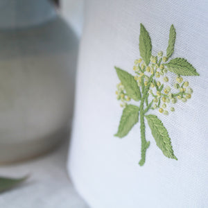 Hand Embroidered Linen Tissue Box Cover Elderflower White