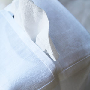 Hand Embroidered Linen Tissue Box Cover Elderflower White