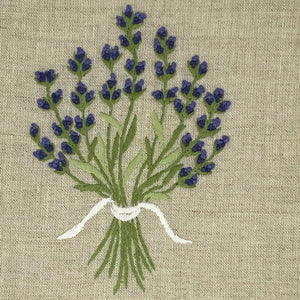 Hand Embroidered Linen Guest Towel – Lavender on Natural