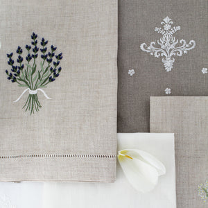 Hand Embroidered Linen Guest Towel – Lavender on Natural