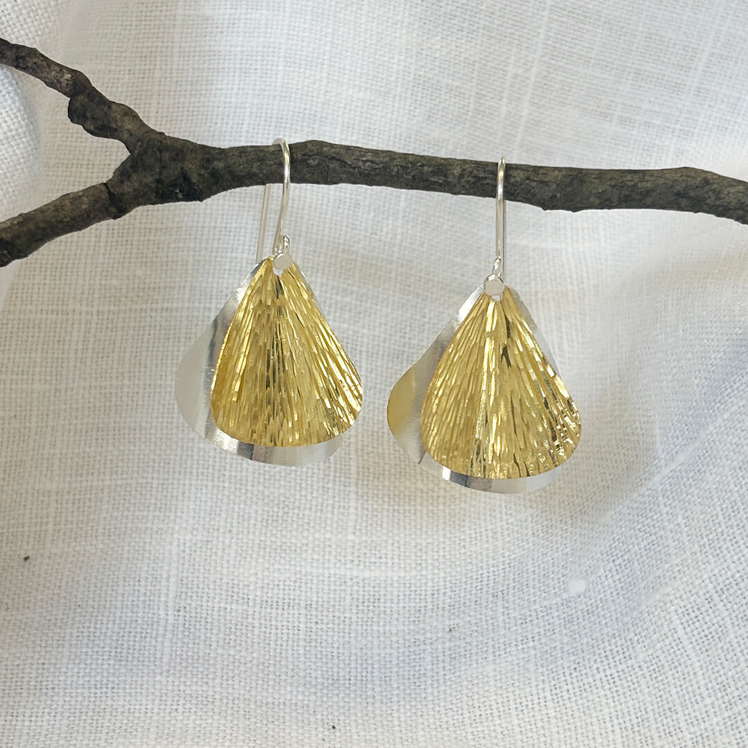 Handmade Silver & Gold Petal Earrings | Artisan Mixed Metal Statement Jewelry