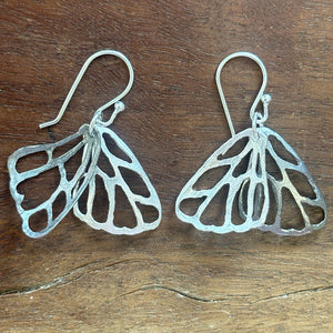 Handmade sterling silver butterfly wing earrings with textured artisan finish – nature inspired jewelry gift for women”