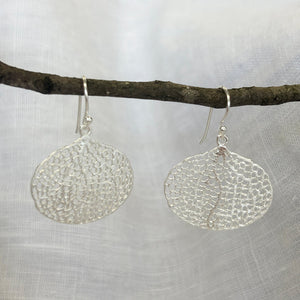 Handmade sterling silver lace earrings with delicate openwork texture – artisan nature inspired silver drop jewelry gift for women