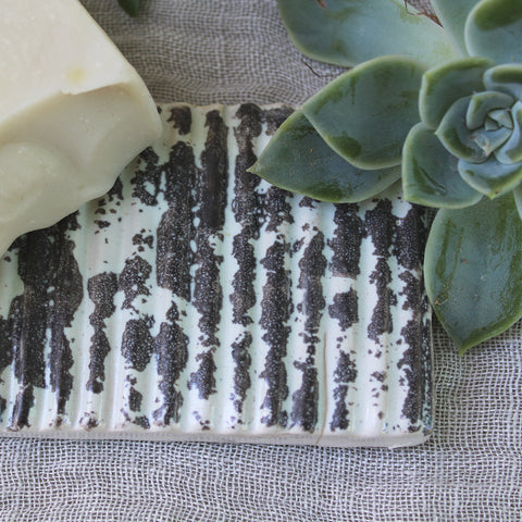 Ceramic Soap Dish Small Ridges Charcoal and White