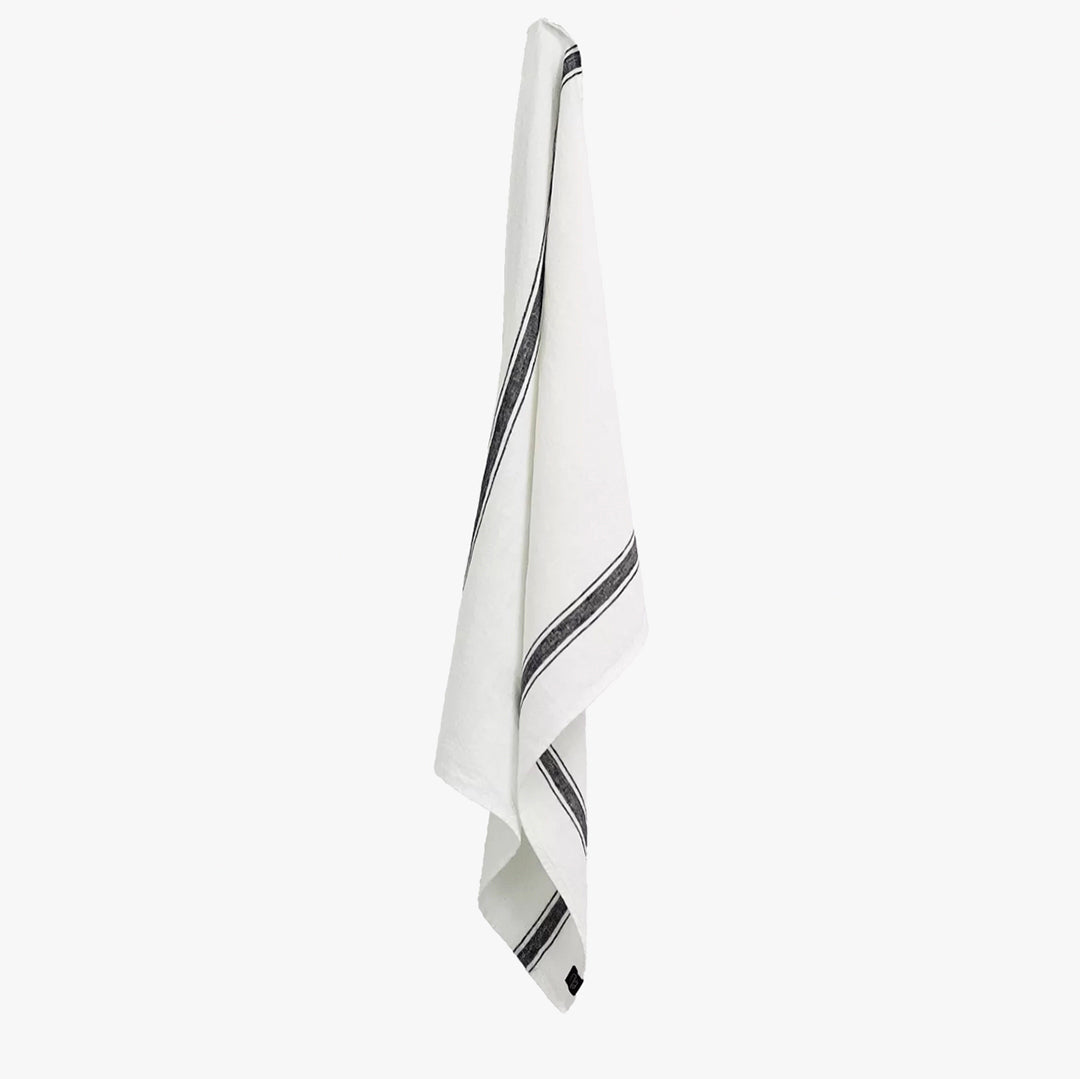 Linen Kitchen Towel White With Black Stripe