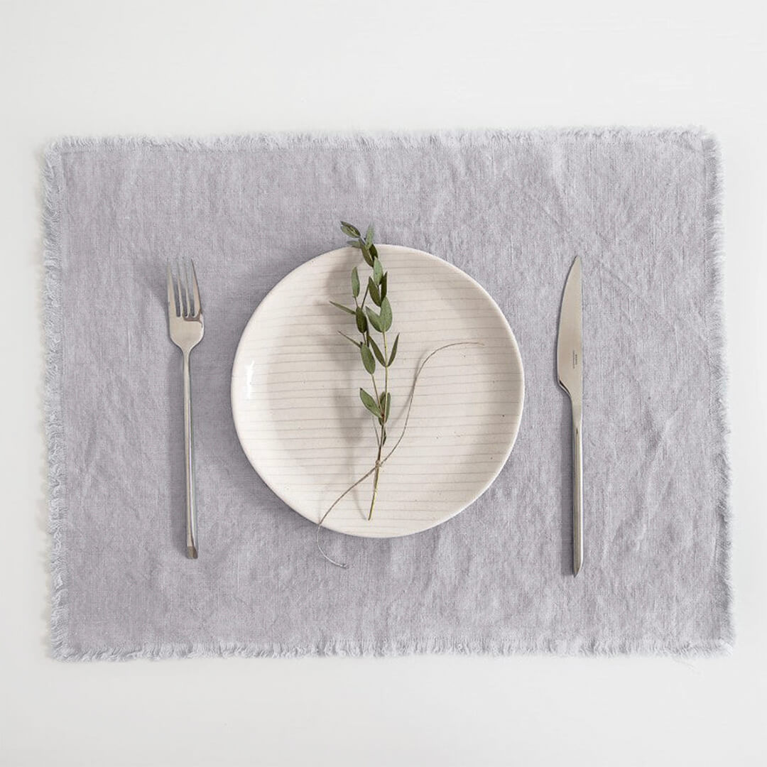Linen Tales Light Grey Placemats with Fringe