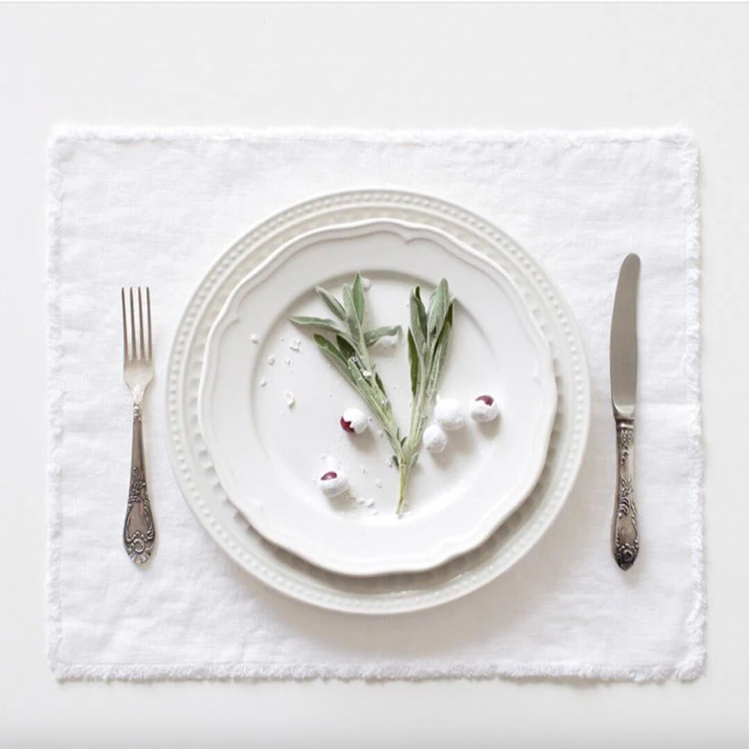 Linen Tales White Placemats with Fringe