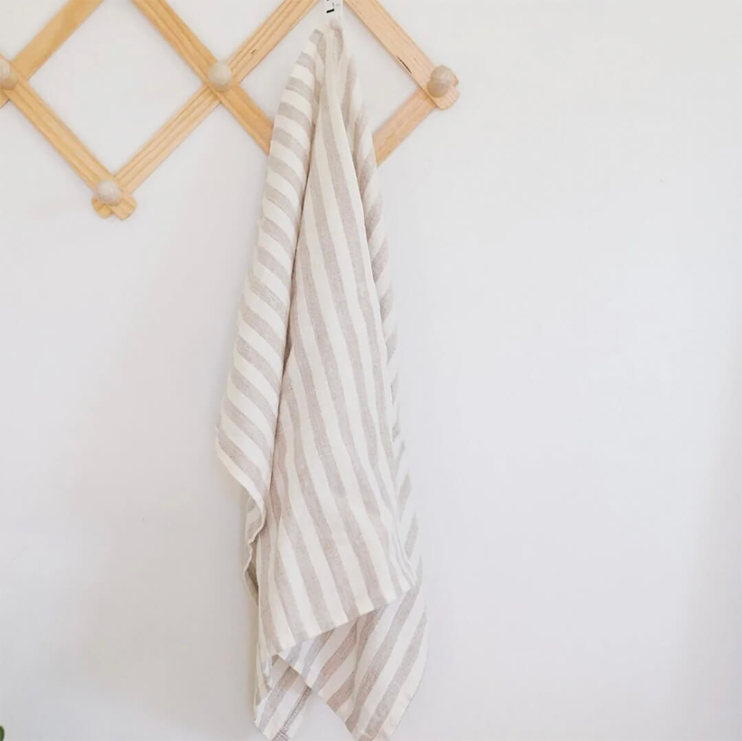 Linen Tales Beige & Natural Stripe Linen Kitchen Towel