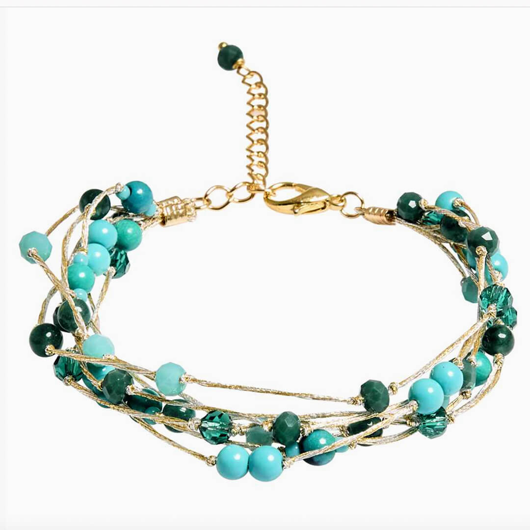Marquet Fair Trade Beaded Bracelet with Silk Deep Sky