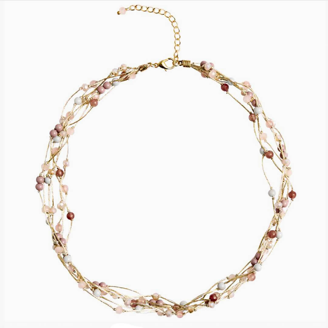 Marquet Fair Trade Multistrand Beaded Necklace With Silk Taupe