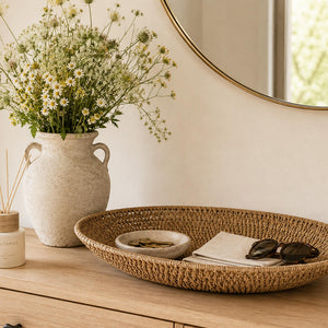 Handwoven Oval Seagrass Tray | Luxury Decorative Catchall & Serving Tray