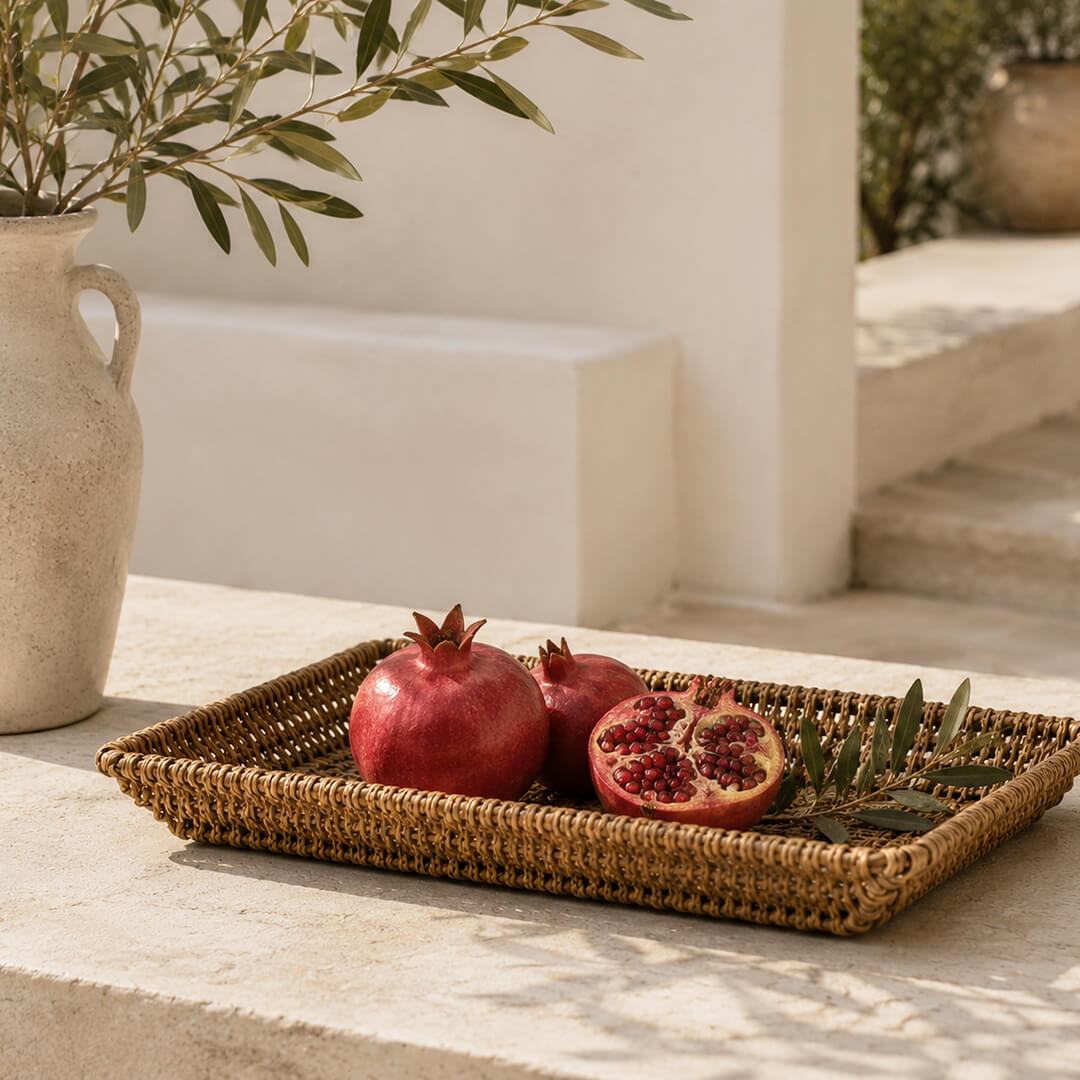 Rectangular Seagrass Wire Tray | Handwoven Decorative Storage Tray