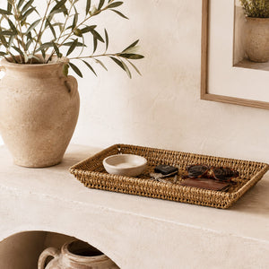 Rectangular Seagrass Wire Tray | Handwoven Decorative Storage Tray