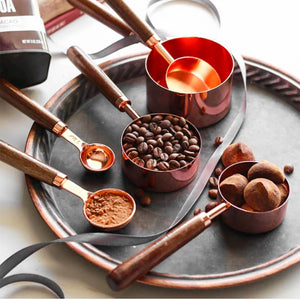 Rose Gold Stainless Steel Measuring Cups with Walnut Wood Handles