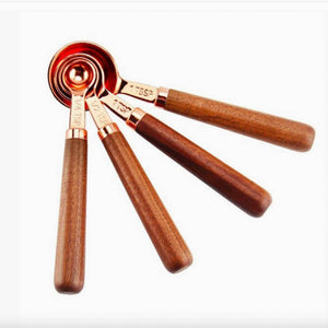Rose Gold Stainless Steel Measuring Spoons with Walnut Wood Handles