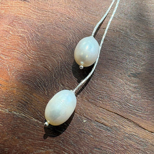 Silver Double Pearl Lariat Necklace | Handmade Freshwater Pearl Necklace
