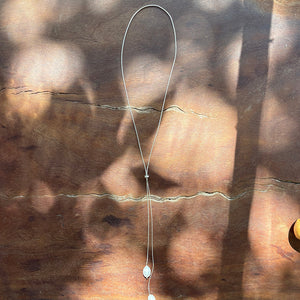 Silver Double Pearl Lariat Necklace | Handmade Freshwater Pearl Necklace