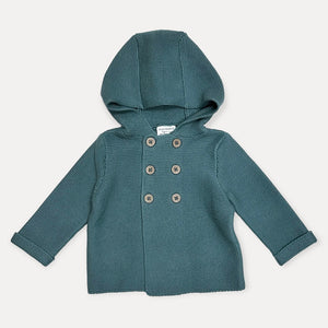 Organic Cotton Blue Hooded Baby Jacket | Chunky Knit Sweater