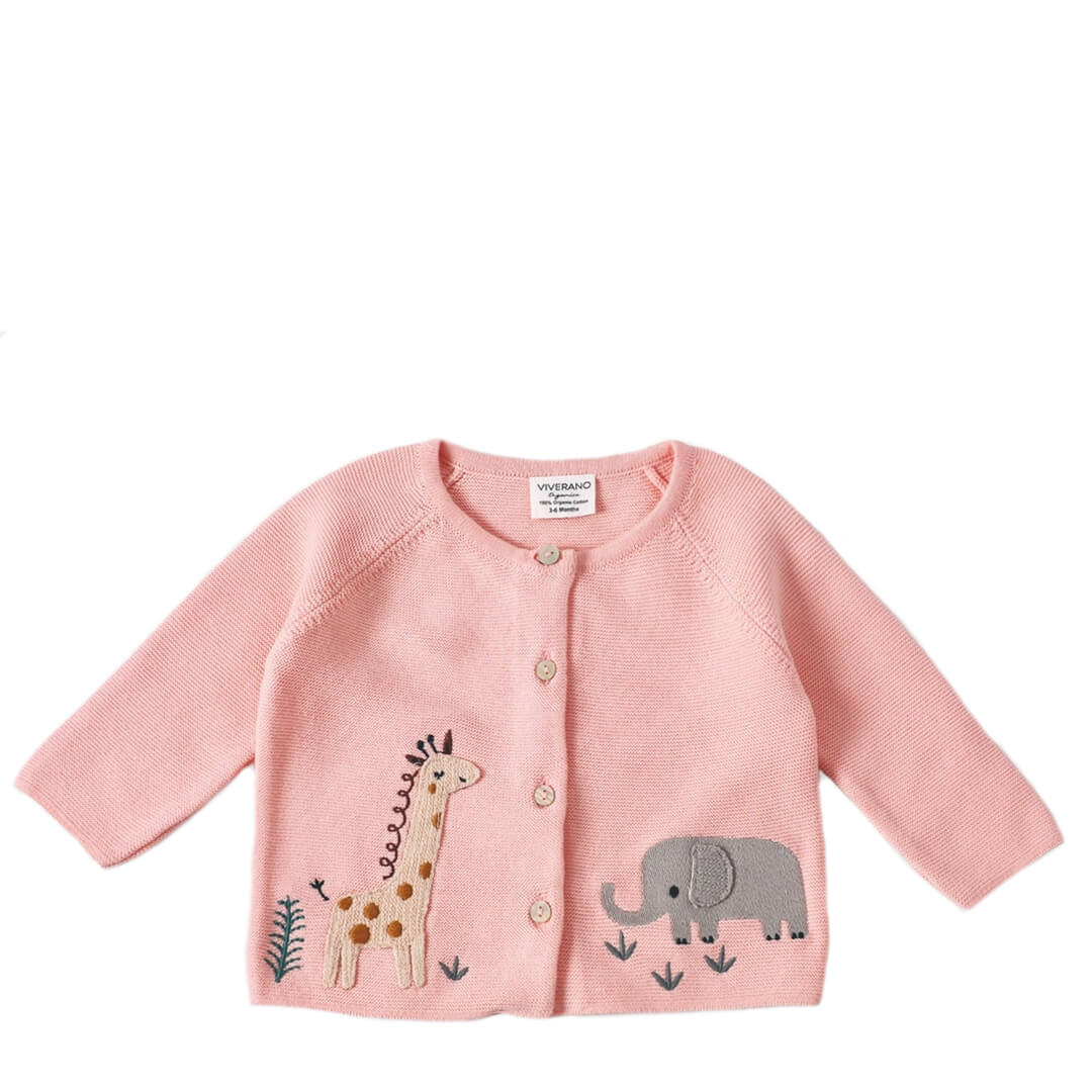 Organic Cotton Pink Safari Cardigan | Ethical Baby Clothing
