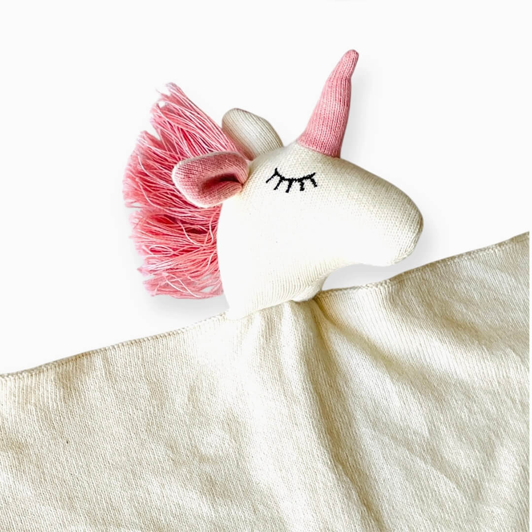 Organic Cotton Pink Unicorn Lovey | Viverano Baby Security Blanket