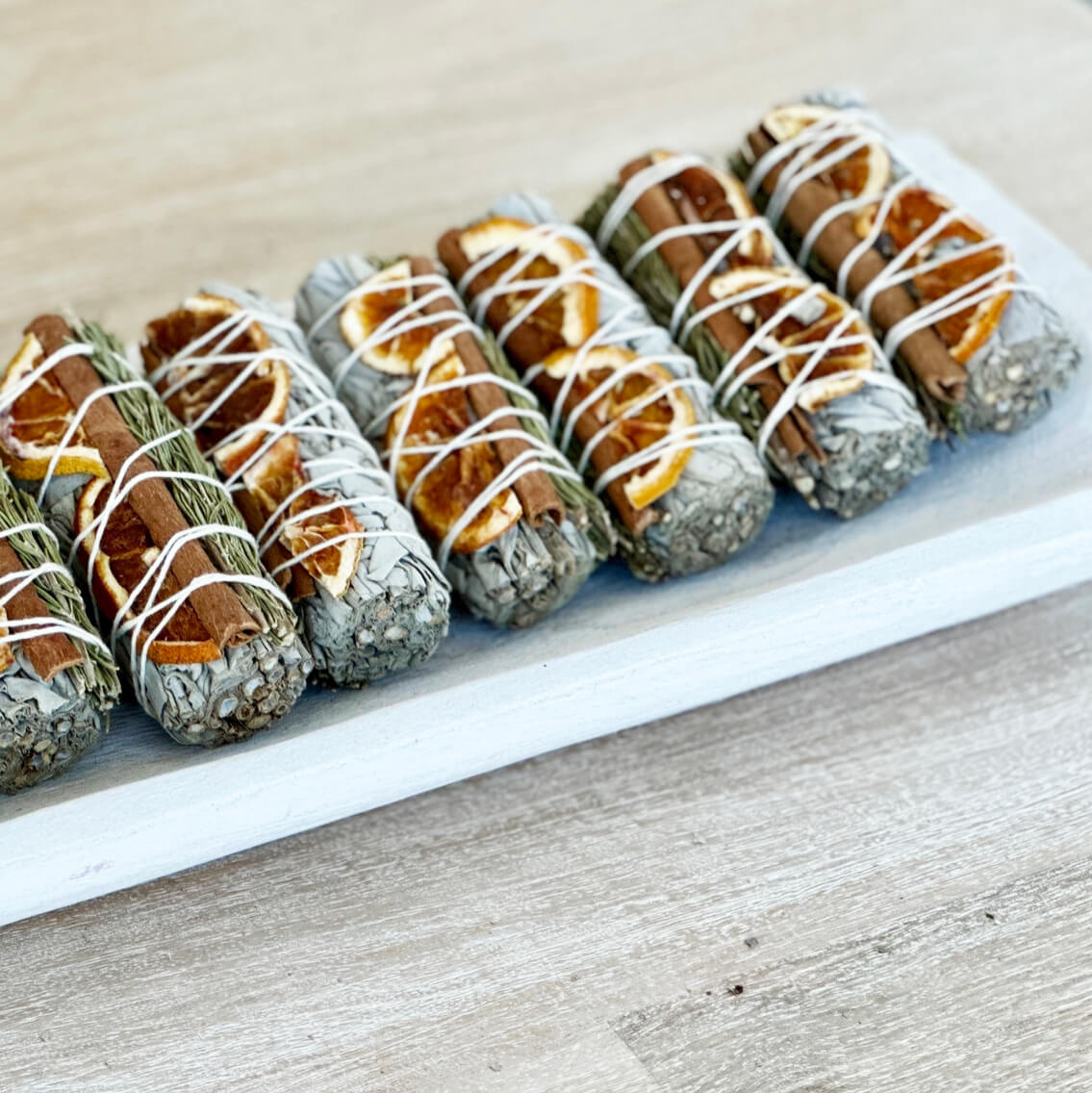 White Sage Sticks w/ Orange Slices, Cinnamon & Rosemary
