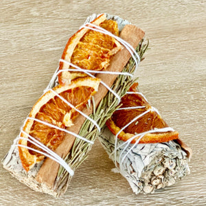 White Sage Sticks w/ Orange Slices, Cinnamon & Rosemary
