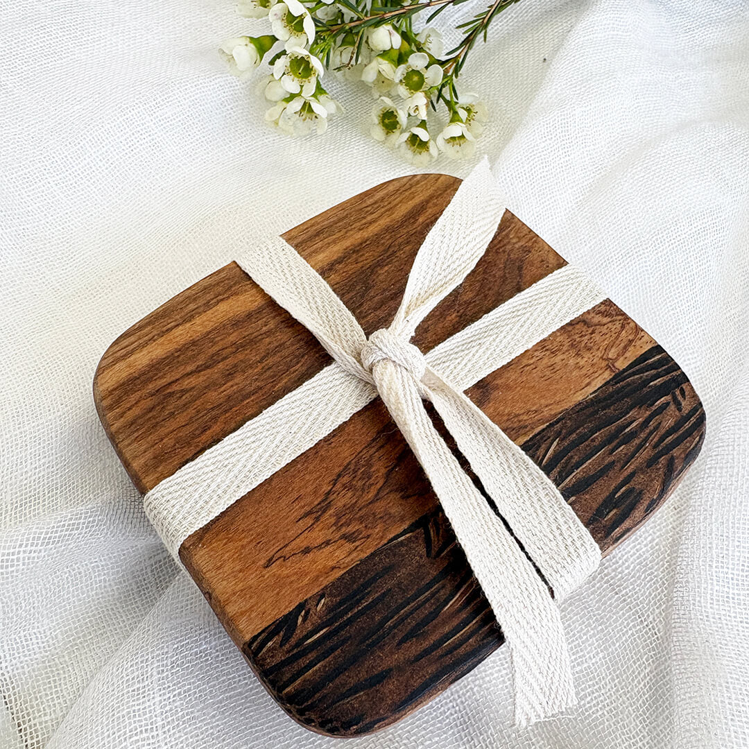 Luxury Wild Olive Square Wood Coasters | Artisan Home Décor Gift