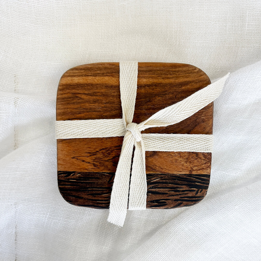 Luxury Wild Olive Square Wood Coasters | Artisan Home Décor Gift
