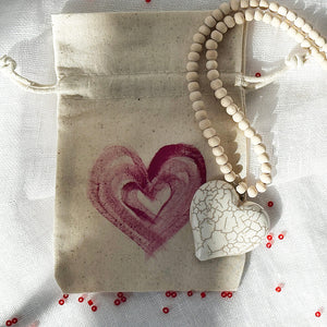 Wood Beaded Necklace with Howlite Heart