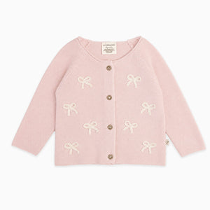 Viverano Pink Organic Cotton Baby Cardigan With Embroidered Bow